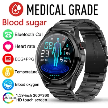 2023 Новые Неинвазивные Часы для измерения уровня глюкозы в крови Bluetooth Call Clock ECG + PPG Смарт-Часы Мужские Смарт-Часы Для Здоровья Сердечного Ритма Для Android IOS