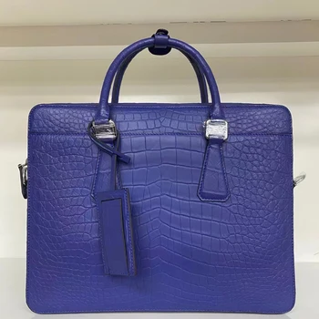 2023 новый цвет небесно-голубой, портфель из натуральной крокодиловой кожи, мужская сумка для ноутбука, роскошная мужская деловая сумка из кожи алигатора