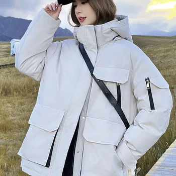 2023 Повседневная Теплая зимняя куртка Для женщин Корейская мода Свободная Верхняя Одежда Негабаритное Хлопчатобумажное пальто с подкладкой Harajuku Top