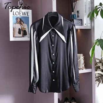 95% Шелковая Блузка Женская Весенняя Элегантная Блузка с Длинным рукавом Blusa Mujer Moda 2023 Корейская Модная Офисная Женская Черная Рубашка