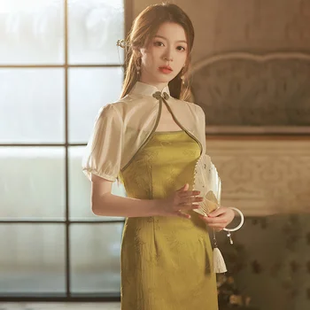 Cheongsam 2023, Новое весенне-летнее Модное Приталенное женское Элегантное китайское платье средней длины на каждый день