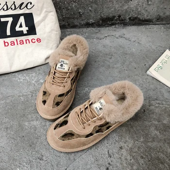 CRLAYDK/ Классические новые зимние женские зимние ботинки, сохраняющие тепло, леопардовая уличная обувь для прогулок, удобные пинетки на плоской подошве со шнуровкой