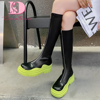 DoraTasia / Фирменная новинка; Модные женские сапоги до колена на платформе; Мотоботы на толстой подошве и массивном каблуке; Женская Повседневная обувь в готическом стиле