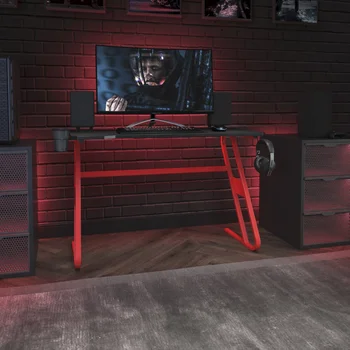 Flash Furniture Красный Игровой Эргономичный стол с подстаканником и крючком для наушников