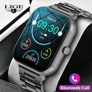 LIGE Женские Мужские Умные Часы с Bluetooth-вызовом, Пульсометром, Браслетом для сна, Умным Голосом, Спортивными режимами, Браслет IP67, Водонепроницаемые Смарт-часы