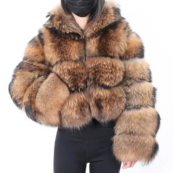 MAOMAOKONG 2022 Куртки из натурального меха енота, пальто с капюшоном, супер горячая женская зимняя мода, роскошная женская одежда большого размера