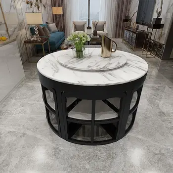 Modern minimalist luxury all solid wood with 6 chairs marble dining table invisible Роскошныйроскошный обеденный стол furniture