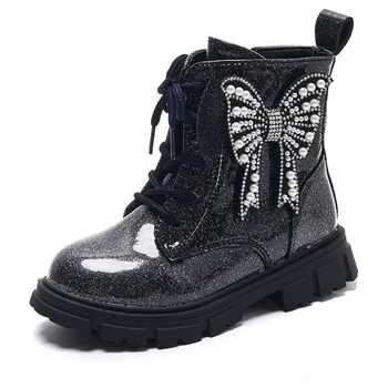 MODX/ ботинки для девочек; Детские ботинки в британском стиле; осенне-зимние модные полусапожки принцессы с крыльями бабочки для девочек;