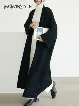 TWOTWINSTYLE, Вязаный свитер Для женщин, V-образный вырез, Длинный рукав, Однотонный Минималистичный Повседневный кардиган, Женская Осенняя одежда в корейском стиле 2022
