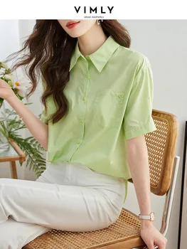 Vimly, Корейская Модная Рубашка с коротким рукавом для Женщин 2023, Летние Топы, Повседневные Профессиональные Рубашки на Пуговицах с Лацканами и Блузки