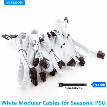 Белый модульный кабель для Seasonic FOCUS/KM3/M12II Evo/Snow Silent/блока питания серии X GPU PCIe 8Pin CPU 4 + 4Pin 24Pin SATA Molex 4Pin