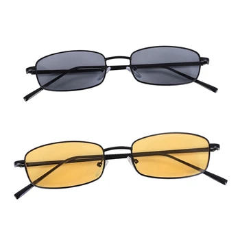 Винтажные Солнцезащитные очки Унисекс, 2 предмета, Прямоугольные Очки Маленьких Оттенков, Солнцезащитные очки S8004, Черная оправа, Серый и черная оправа, желтый