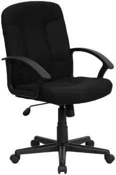 Вращающийся Офисный стул для руководителей из черной ткани со средней Спинкой и Нейлоновыми Подлокотниками, Деревянный стул, Металлический стул, Стул для обеденного стола, Стул