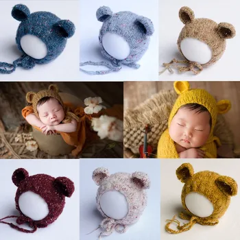Вязаная шапка для новорожденных, Реквизит для фотосъемки Новорожденных, Шапка Медведя, Реквизит для фотосъемки в фотостудии, Шапочка, Детская шапочка