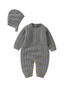 Вязаный комбинезон Унисекс для маленьких девочек и мальчиков, свитер на пуговицах в клетку в шахматном порядке, одежда для игр