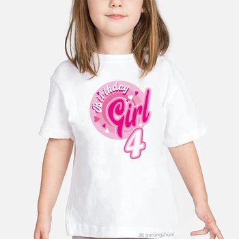 День Рождения Для девочек 1-10 лет, Розовая футболка с металлическим принтом Для девочек, Модная Кавайная Одежда для девочек На День Рождения, Топы, Летняя Детская футболка, Топы