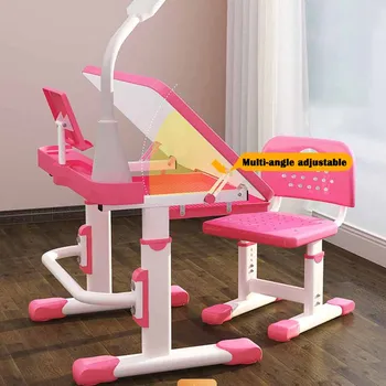 Детский учебный стол и набор стульев Многофункциональный Стол с Регулируемой Высотой, Удобный набор стульев, Учебный стол с лампой, письменный стол