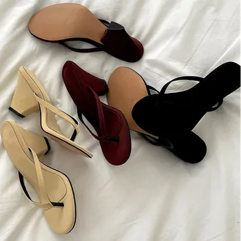 Дженни и Дэйв французская толстый каблук верхняя одежда кожа сандалии и тапочки женщин модули модный блогер ретро высокие каблуки сандалии