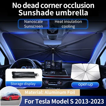 для Tesla Model S 2013 ~ 2023 2022 2021 2020 2019 2018 Солнцезащитные Чехлы на Переднее Стекло Автомобиля, Солнцезащитный Козырек, Аксессуары Для Зонтиков