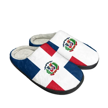 Домашние Хлопчатобумажные тапочки с флагом Доминиканской Республики, Изготовленные на заказ, Мужские Женские сандалии, Плюшевая Повседневная обувь для спальни, сохраняющая тепло