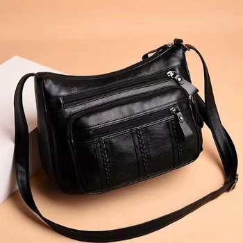 Женская сумка среднего возраста с множеством карманов Большой емкости, сумка через плечо, Черная Женская сумка для мамы, сумка-мессенджер через плечо, сумка bolsa