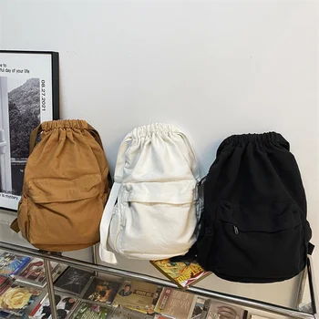 Женская холщовая винтажная сумка для отдыха на шнурке для девочек, женский рюкзак для ноутбука, для колледжа, женская школьная сумка для путешествий