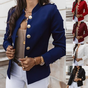Женские модные металлические двубортные шерстяные блейзеры 2023, пальто, винтажная женская верхняя одежда с длинным рукавом, шикарные топы