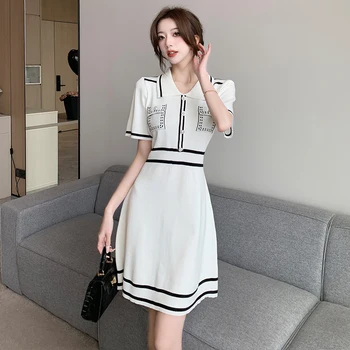 Женское трикотажное платье Yanling 2023, Летнее Новое женское платье с коротким рукавом, обтягивающее талию, черно-белое, контрастного цвета, обтягивающее W