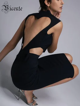 Женское черное платье VC, сексуальное платье с открытой спиной, с вырезом в виде сердечка, бандажное вечернее платье длиной до колен, лето 2022