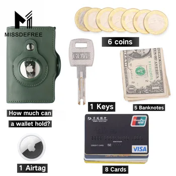 Зеленый Тонкий кошелек для AirTag | Тонкий Кожаный Держатель для кредитных карт с RFID-блокировкой | Кошелек со встроенным чехлом-держателем для Apple AirTag