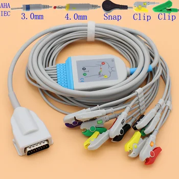 кабель для ЭКГ с 10 выводами 15p и проводник электрода для ЭКГ-монитора Burdick/Quinton/Atria, AHA/IEC/3.0 din/4.0 типа 