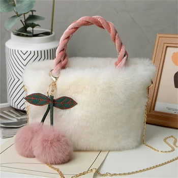 Милая вишневая плюшевая сумка, Корейская сумка INS, осень-зима, универсальная модная плюшевая сумка через плечо для хранения