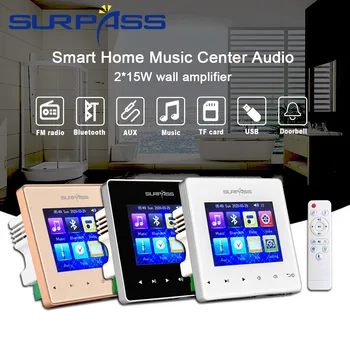 Мини-усилитель Bluetooth 2X15 Вт, встроенные в стену Усилители, FM-радио, Фоновая музыкальная звуковая система, аудиосистема в помещении для гостиничного магазина