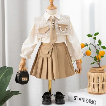 Модный Комплект Одежды Принцессы для маленьких девочек из 4 предметов, Весенне-Осенний Детский костюм в Корейском стиле JK Unifrom, Винтажные наряды Для Маленьких Девочек, Одежда