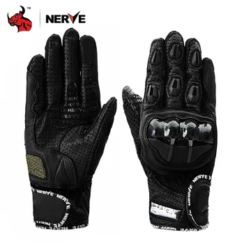 Мотоциклетные перчатки NERVE из летней воловьей кожи с перфорацией, Дышащие перчатки для мотокросса с защитой от падения, Светоотражающие перчатки с сенсорным экраном