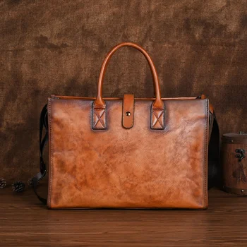 Мужской Винтажный портфель из натуральной кожи Ручной работы, сумка для ноутбука из воловьей кожи, Повседневная мужская сумка через плечо, модная сумка-тоут