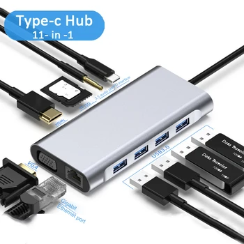 Несколько портов, мульти-концентратор, USB Type C, Проекция на экран, Передача данных, 11 В 1, Быстрая Зарядка, Совместимый С Thunderbolt 3 Серебристый