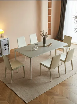 Обеденные столы и стулья в скандинавском стиле класса люкс кремового цвета, Итальянские столы и стулья для чтения, современные простые спинки, Леа для седла