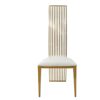 Оптовый обеденный стул с белой подушкой и высокой спинкой, золотые свадебные стулья из нержавеющей стали