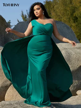 Платье для выпускного вечера из трикотажа Макси с драпировкой на одно плечо и высокой талией размера плюс от Tosheiny зеленого цвета