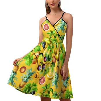 Платье с ананасом, женские корейские модные платья с рисунком тропических фруктов, праздничное клубное повседневное платье на бретелях, идея подарка