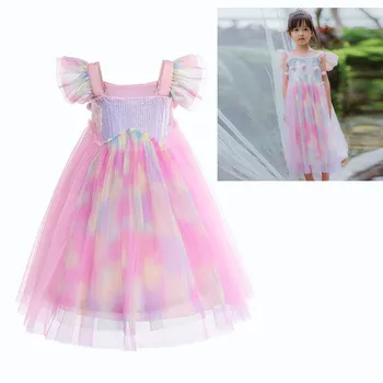Платье с единорогом, праздничное платье для маленьких девочек, платья Принцессы с персиковым цветочным узором для девочек, Розовое платье, Свадебное платье 2020