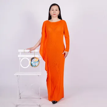 Платье с принтом в стиле Miyake для Женщин, 2023, Весеннее Новое Однотонное Платье С Нерегулярным Темпераментом, Элегантные Роскошные Вечерние Платья Размера Плюс