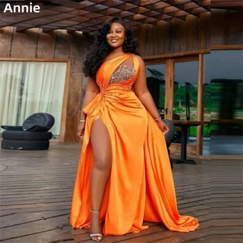 Платья для выпускного вечера с блестками и бусинами Annie, Вечерние платья в стиле Русалка в Африке, Оранжевое Вечернее платье с рыбьим Хвостом, разрез сбоку 2023 г.