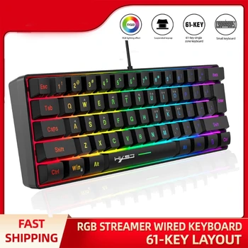 Проводная игровая клавиатура V700, 61 клавиша, многоцветная RGB-подсветка, светодиодная подсветка, проводная ультракомпактная клавиатура с быстрым откликом