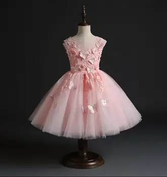 Розовое тюлевое платье для Новорожденной девочки на 1-й день рождения с бабочкой и цветочным Рисунком Для Маленькой девочки, Свадебное платье для младенцев, Платье для Крещения