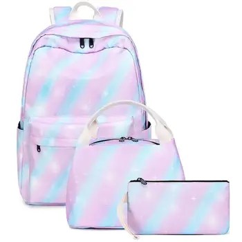 Рюкзак для девочек, Сумки для книг, Школьная сумка Большой Емкости, Детский Радужный галстук-краситель, Подростковый Школьный Рюкзак, Набор с Коробкой для ланча и Пеналом