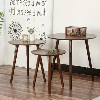 Скандинавская мебель для гостиной Черный орех Чайные Журнальные столики из массива дерева Рядом с диваном Маленький Семейный Круглый угловой столик Простой