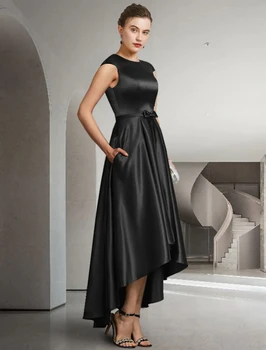 Черное вечернее платье с высокой посадкой, Асимметричное атласное платье без рукавов с бантом, вечерние платья для вечеринок, Женский халат De Soirée