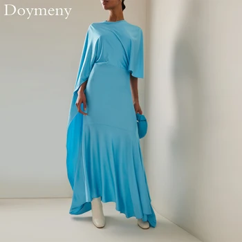 Элегантное вечернее платье трапециевидной формы Doymeny 2023 с круглым вырезом и коротким рукавом на молнии сзади Vestidos Elegantes